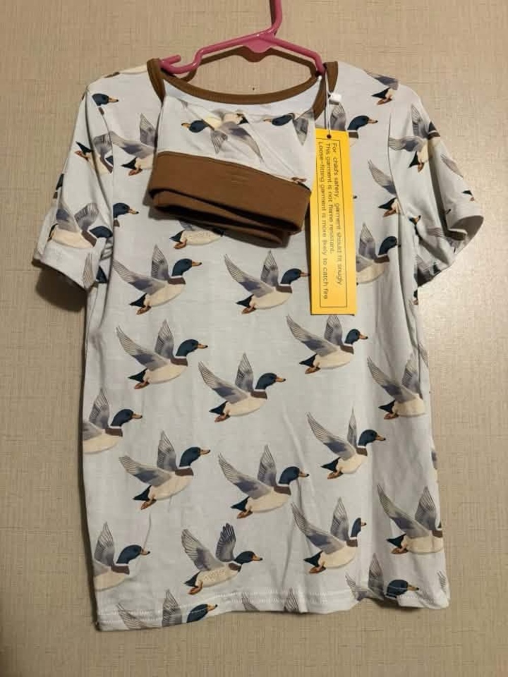 Bamboo Duck Print Pajama Set - Brown Trim